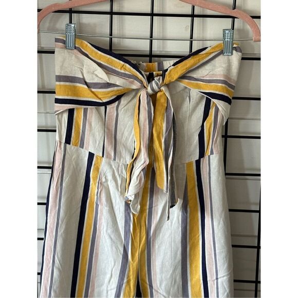Gypsies & Moondust Striped Linen Cropped Wide Leg Jumpsuit Juniors Size 5 - Picture 2 of 8